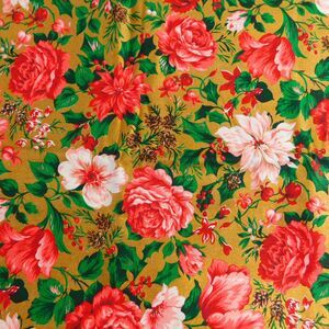 Christmas Cotton Fabric Floral Gold Pink Red Green Cranston 2.44 yards NEW